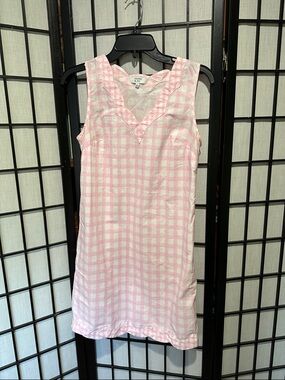 crown & ivy Pink and White Gingham Sleeveless Cotton Scalloped Neck Dress EUC 2